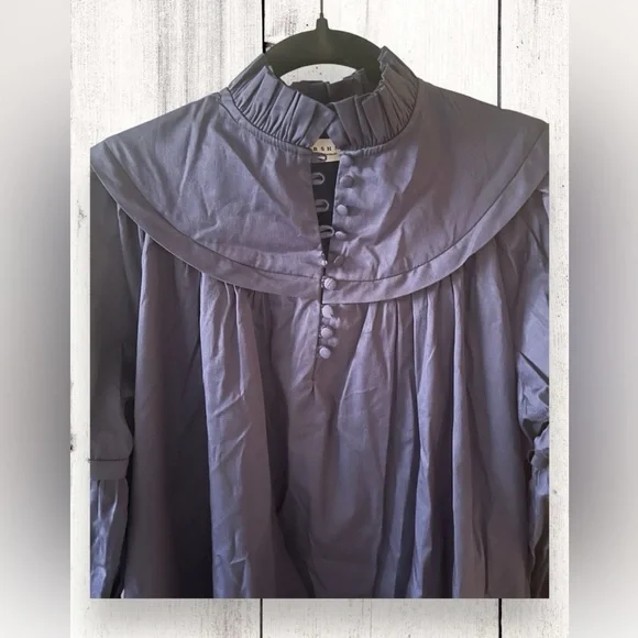 Harshman’s Fiona Cotton Dress Dark Navy Long Puff Sleeves Size Small NWT - Picture 3 of 7